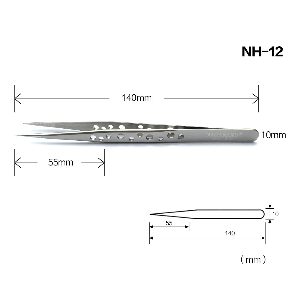NAGARAKU Maquiagem Cílios 2 pçs conjunto N-01 N-02 Pinças de Cílios NH-12 NH-15 Cílios Preciso ST-12 ST-15 Pincet Inoxidável