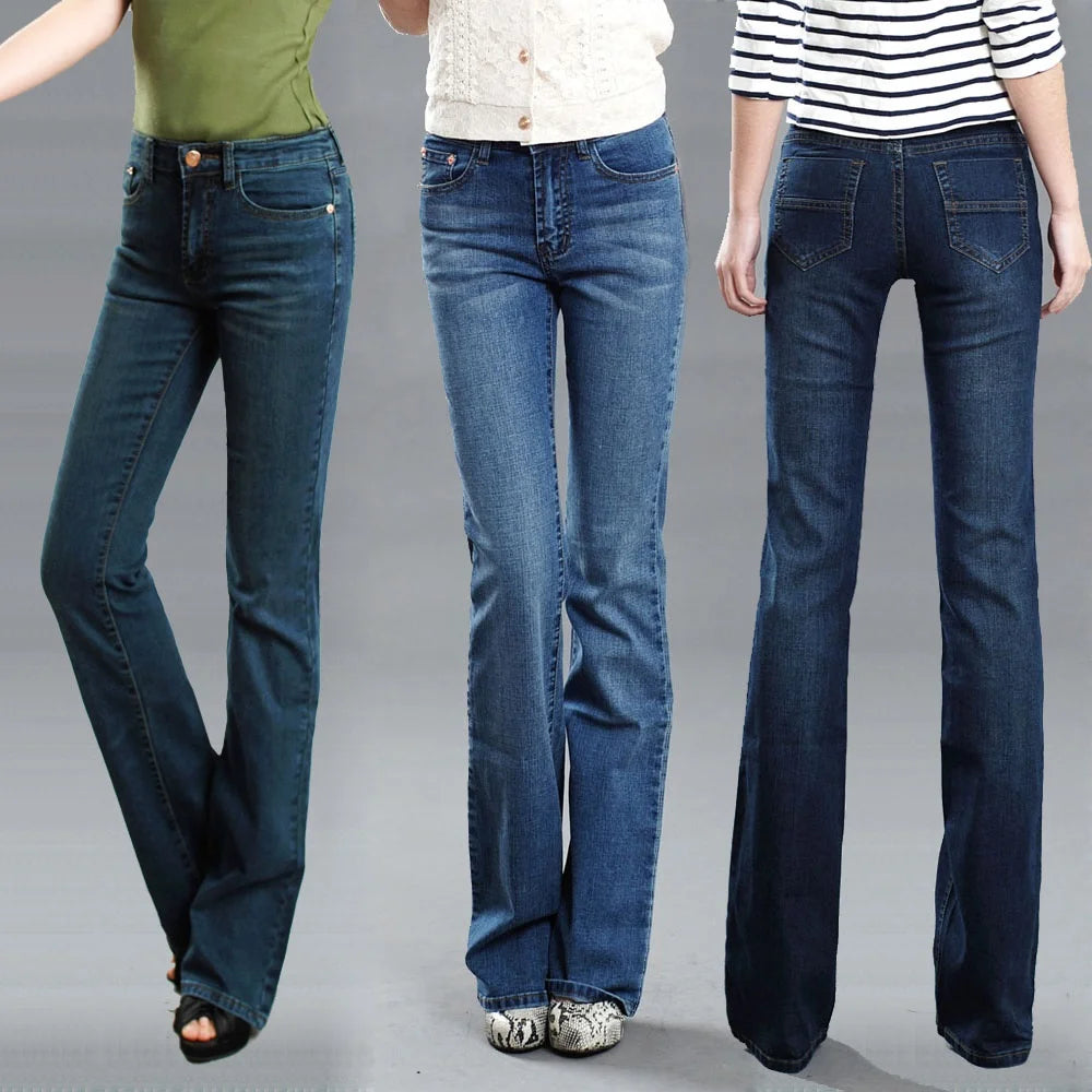 Jeans de cintura média de mulheres, calça casual confortável, elegante, alta qualidade, verão, primavera, verão, 2024