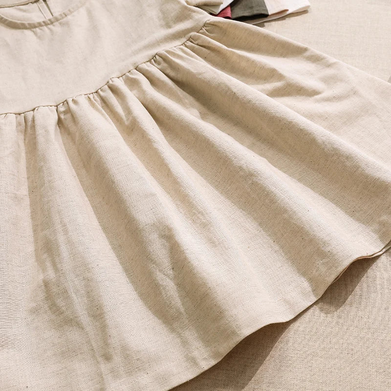 Vestido Mori de Linho para Meninas 2026 Verão Nova Roupa Infantil Vestidos de Princesa de Manga Curta em Algodão e Linho TZ30