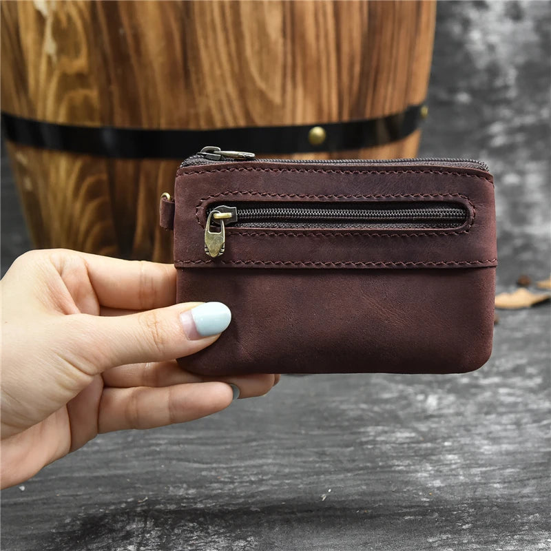 Luufan couro genuíno zíper moeda cartão bolsa de couro real rfid titular do cartão embreagem carteiras slots para homens mulheres mini bolsa fina