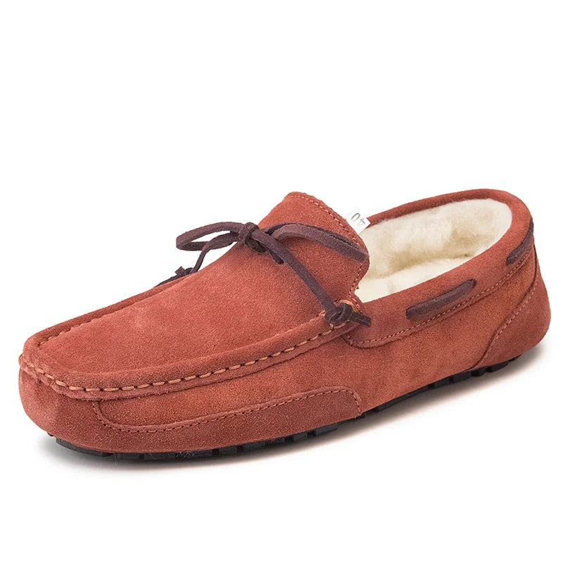 Mocassins homens sapatos de camurça de pelúcia sapatos de condução casuais marca inverno quente pele homem mocassins deslizamento na condução plana masculino sapatos de barco