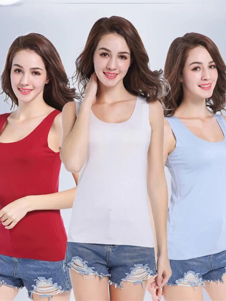 Camisetas Sem Costura de Alta Qualidade para Mulheres, Tops de Modal Macio, Camisetas Sem Mangas Brancas, Tops Sem Marcas