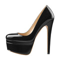 Onlymaker feminino dedo do pé redondo plataforma dupla bombas super salto alto deslizamento em sapatos de festa de casamento stiletto saltos tamanhos grandes