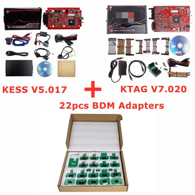 Online 2.80 UE Red Kess V5.017 OBD2 Manager Remap Kit KTAG V7.020 4 LED BDM Frame 22pcs Adaptadores K-TAG 2.25 ECU Flash Tool