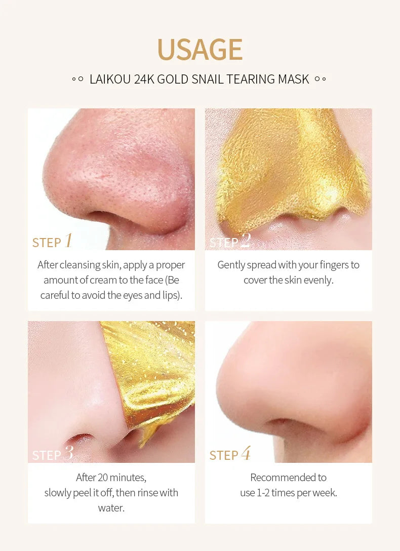 Máscara peel off de colágeno de caracol dourado 24k, reduz cravos, limpeza profunda, controle de óleo, encolher poros, hidratante, suave, cuidados com a pele do rosto