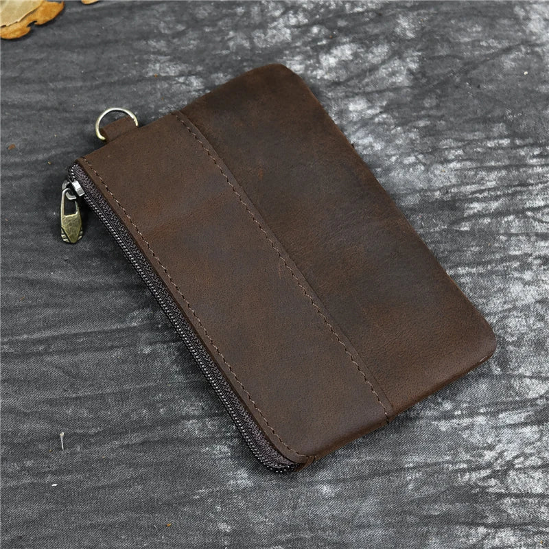 Luufan couro genuíno zíper moeda cartão bolsa de couro real rfid titular do cartão embreagem carteiras slots para homens mulheres mini bolsa fina
