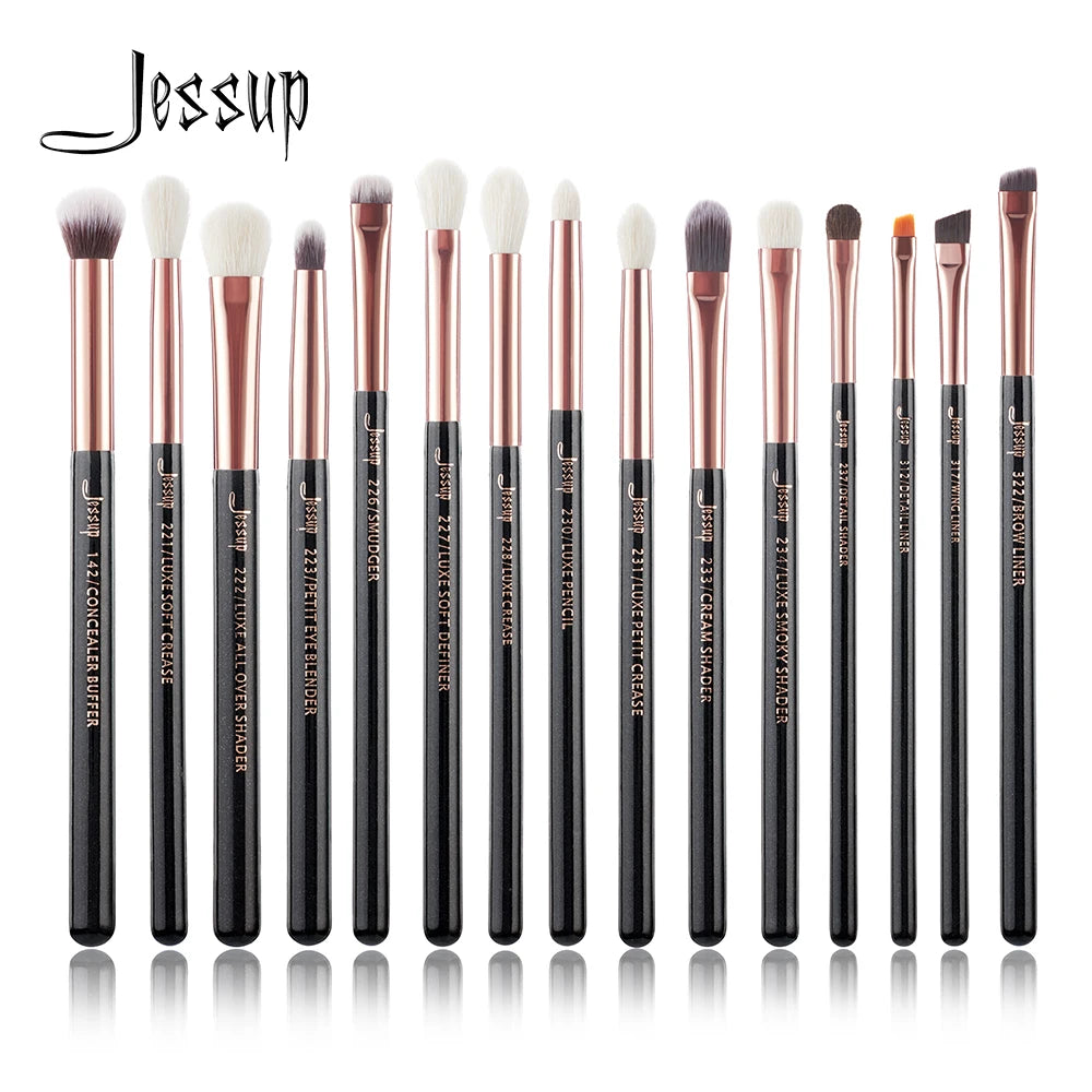 Jessup-profissional pincéis de maquiagem conjunto, 15pcs, pérola, branco, prata, kit de ferramentas, delineador, shader, cabelo sintético natural