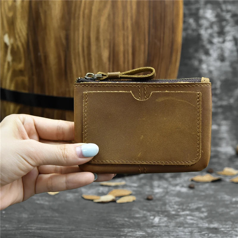 Luufan couro genuíno zíper moeda cartão bolsa de couro real rfid titular do cartão embreagem carteiras slots para homens mulheres mini bolsa fina