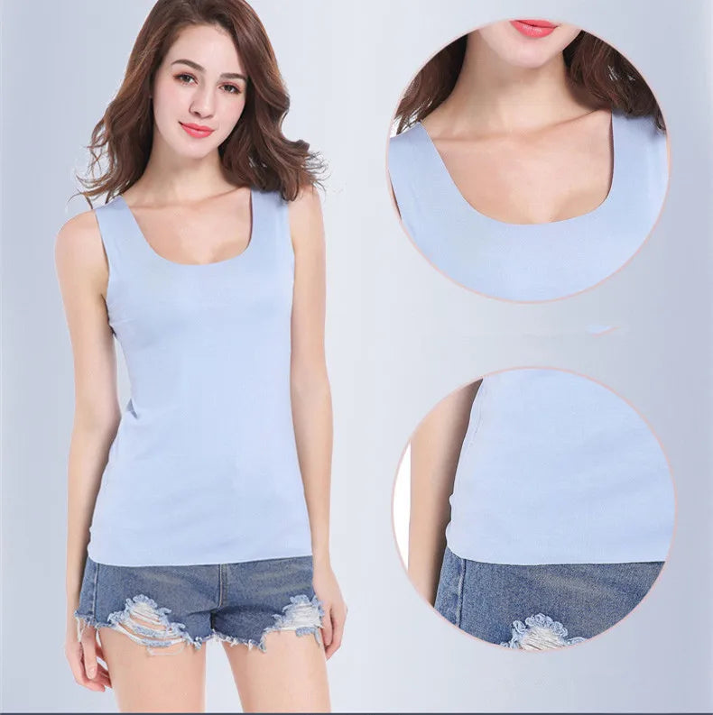 Camisetas Sem Costura de Alta Qualidade para Mulheres, Tops de Modal Macio, Camisetas Sem Mangas Brancas, Tops Sem Marcas