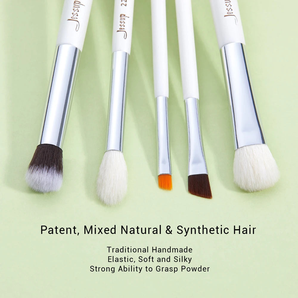 Jessup-profissional pincéis de maquiagem conjunto, 15pcs, pérola, branco, prata, kit de ferramentas, delineador, shader, cabelo sintético natural