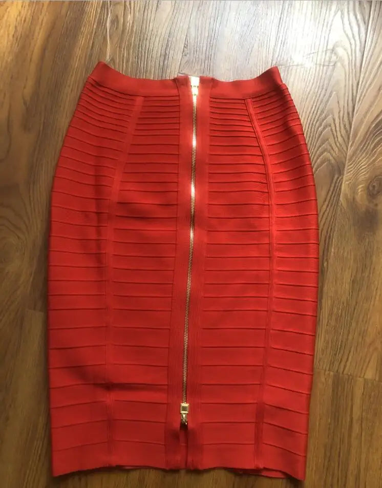 16 cores sexy sólido zíper laranja azul preto vermelho bandagem saia feminina elástica bodycon verão xl xxl lápis saias 58cm