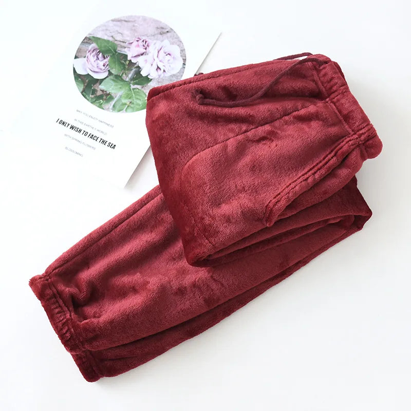 Fdfklak flanela inverno calças de pijama feminino longo quente calças femininas casuais homewear conforto L-3XL tamanho grande pijamas