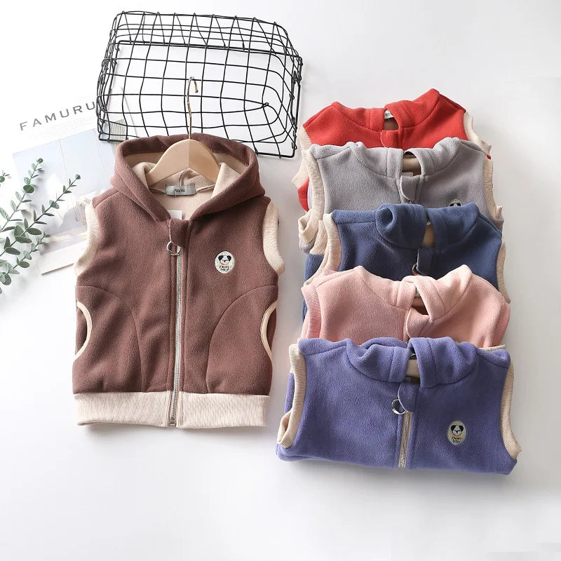 Colete polar com capuz, casaco de lã polar para crianças com zíper quente para bebês meninos meninas 2-10 anos de uso externo