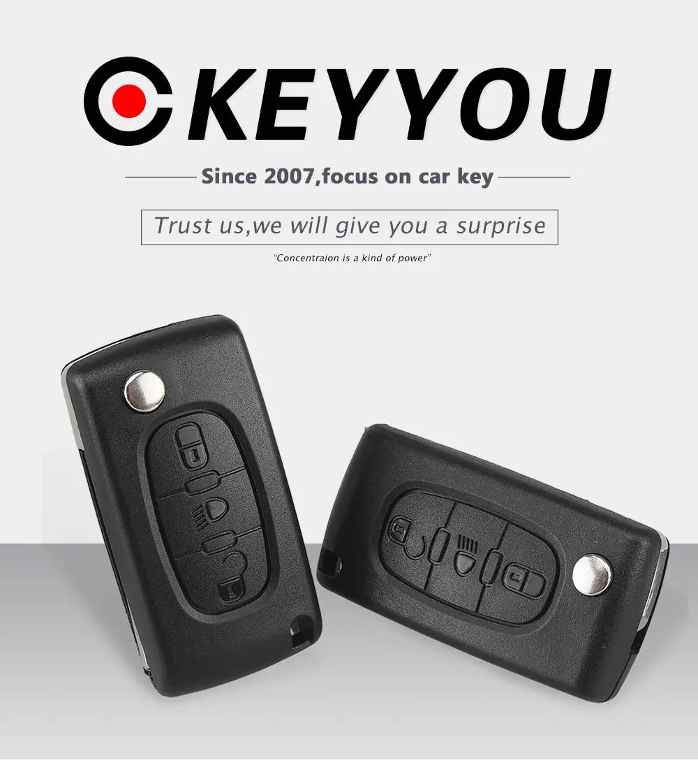 Keyyou para citroen c2 c3 c4 c5 c6 c8 3 botões flip remoto chave do carro caso capa escudo fob va2 lâmina ce0523