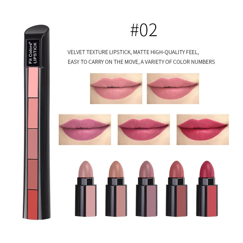 5 em 1 matte kit batom à prova dwaterproof água nude combinação lipgloss de longa duração veludo vermelho mostrar tez sexy batom matiz cosméticos