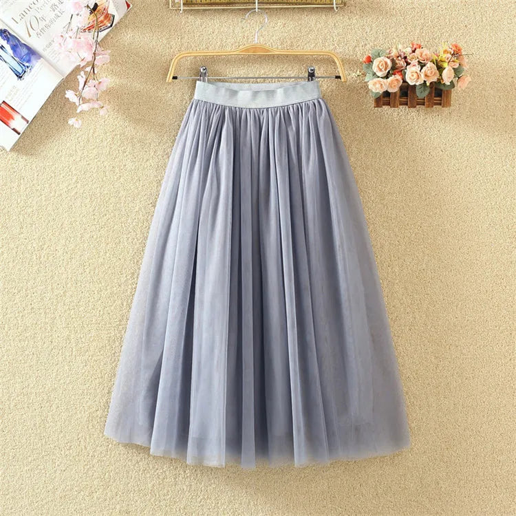 Maxi Longa Saia de Tule Mulheres 2024 Outono Inverno Elástico Cintura Alta Vestido de Bola Saia Feminino Adulto Tutu Saia Jupe Longue