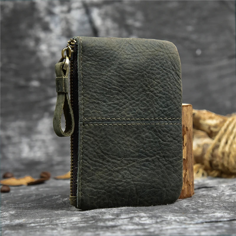 Luufan couro genuíno zíper moeda cartão bolsa de couro real rfid titular do cartão embreagem carteiras slots para homens mulheres mini bolsa fina