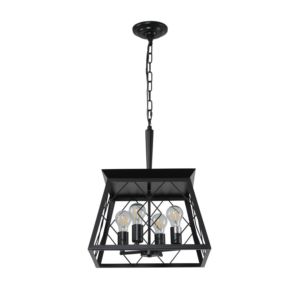 Black 4 Lights Farmhouse Vintage Chandelier,Rustic Pendant Light,Industrial Hanging Light Fixture for Dining Room Kitchen Island