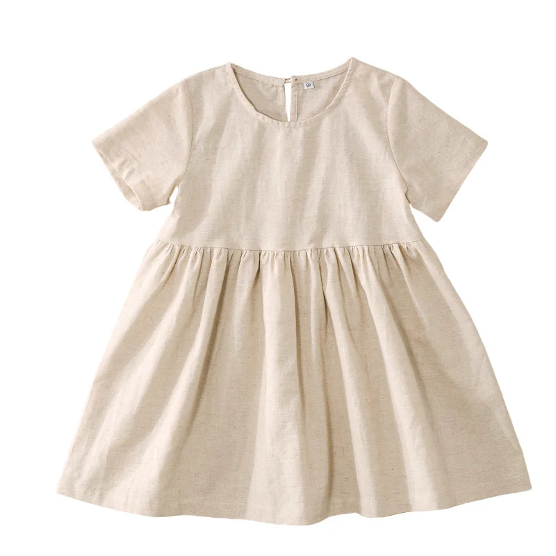 Vestido Mori de Linho para Meninas 2026 Verão Nova Roupa Infantil Vestidos de Princesa de Manga Curta em Algodão e Linho TZ30