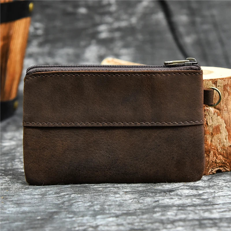 Luufan couro genuíno zíper moeda cartão bolsa de couro real rfid titular do cartão embreagem carteiras slots para homens mulheres mini bolsa fina