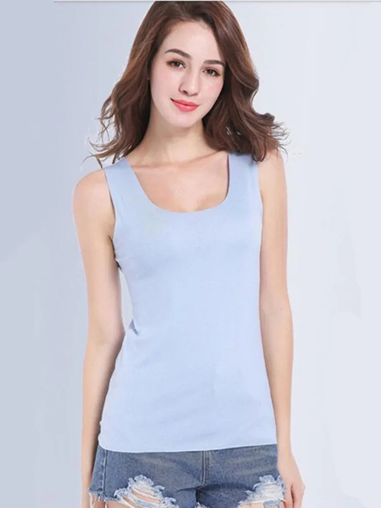 Camisetas Sem Costura de Alta Qualidade para Mulheres, Tops de Modal Macio, Camisetas Sem Mangas Brancas, Tops Sem Marcas