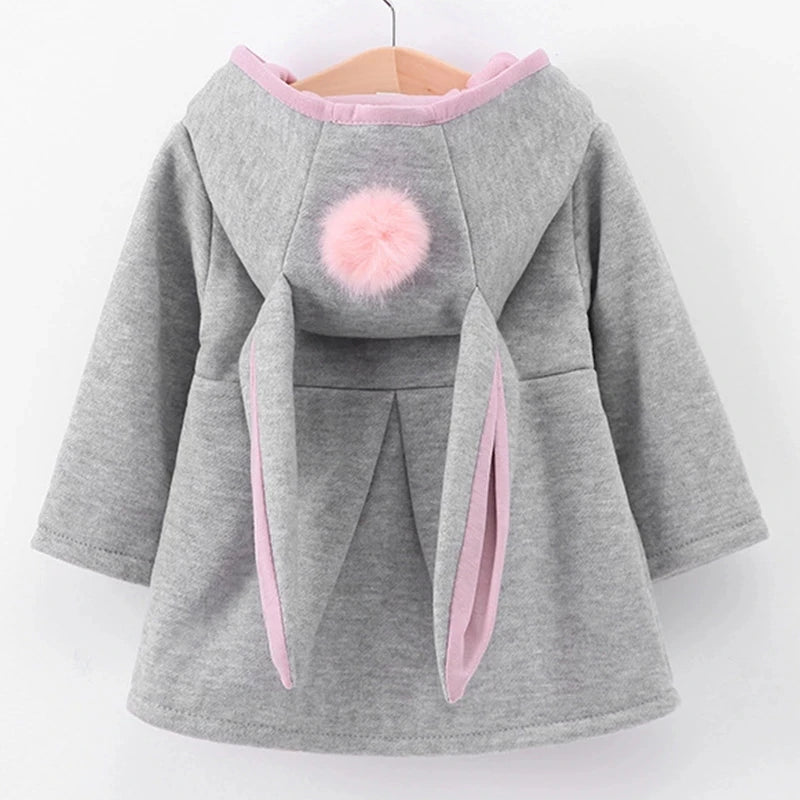 Jaqueta de algodão quente para bebês com orelhas de coelho, roupas infantis, casaco infantil, casacos, outono, primavera