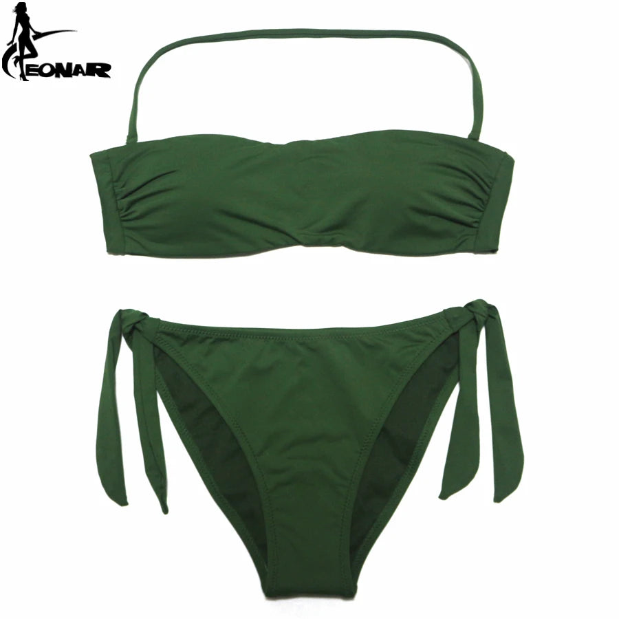 EONAR Biquíni 2025 Sólido Mulheres Maiô Brasileiro Corte Bottom Bikini Set Push Up Swimwear Femme Maiôs Esporte Beach Wear