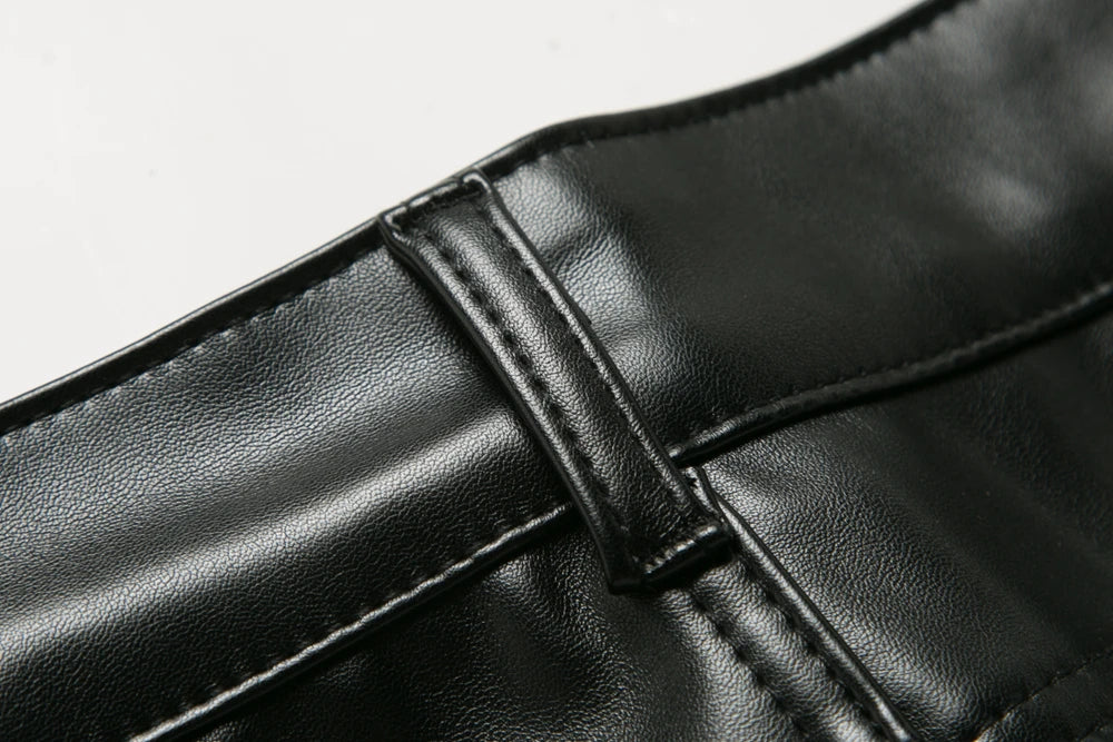 Novo inverno dos homens magro motociclista calças de couro do plutônio alta rua moda motocicleta para masculino palco club wear