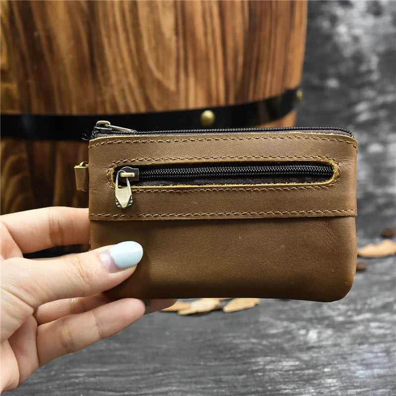 Luufan couro genuíno zíper moeda cartão bolsa de couro real rfid titular do cartão embreagem carteiras slots para homens mulheres mini bolsa fina