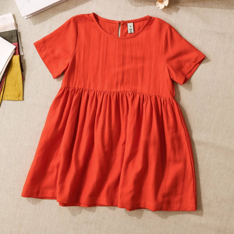 Vestido Mori de Linho para Meninas 2026 Verão Nova Roupa Infantil Vestidos de Princesa de Manga Curta em Algodão e Linho TZ30