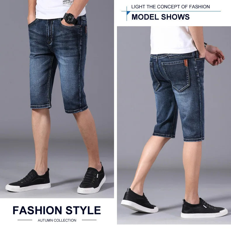 Verão shorts de brim fino para homens de boa qualidade shorts de brim homens de algodão sólido em linha reta jeans shorts masculinos azul casual jeans tamanho 40