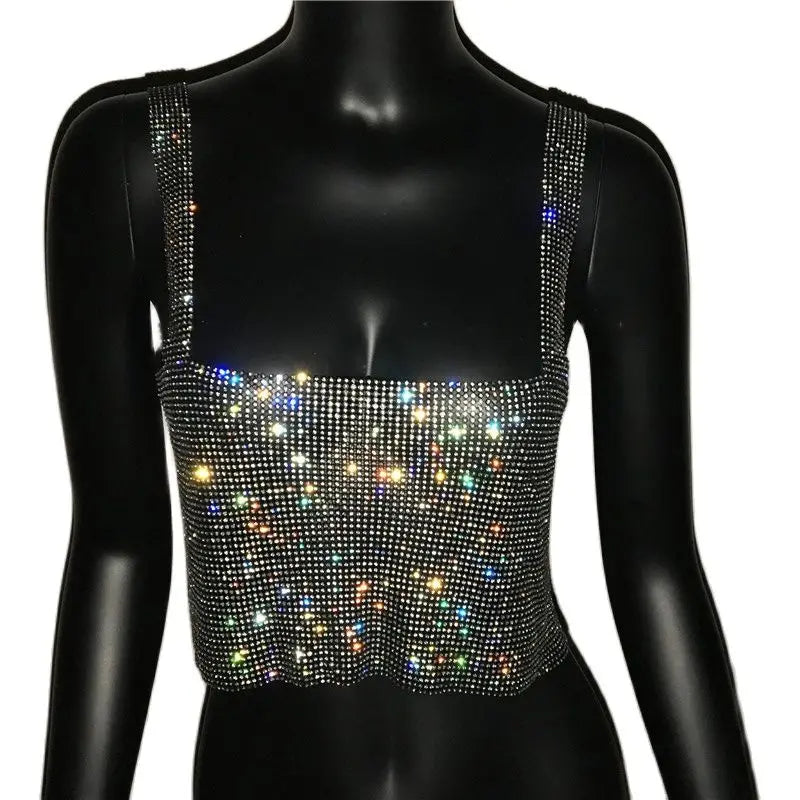 2025 glitter boate sem costas strass regata feminina sexy metal cristal diamantes lantejoulas noite clube festa wear topo de colheita
