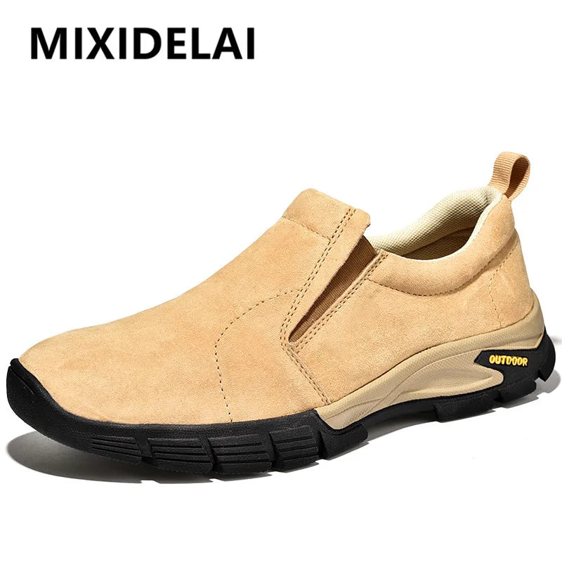 Sapatos masculinos de marca de couro genuíno sapatos casuais ao ar livre respirável tênis camurça original mocassins masculinos tênis
