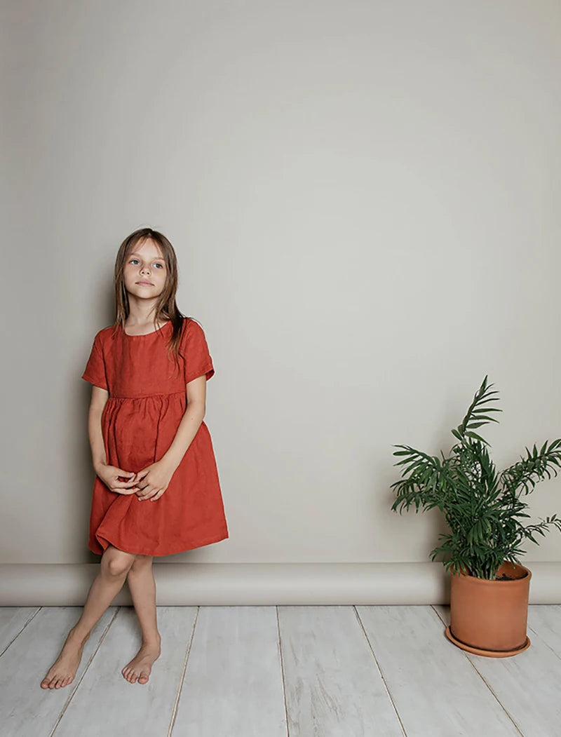 Vestido Mori de Linho para Meninas 2026 Verão Nova Roupa Infantil Vestidos de Princesa de Manga Curta em Algodão e Linho TZ30