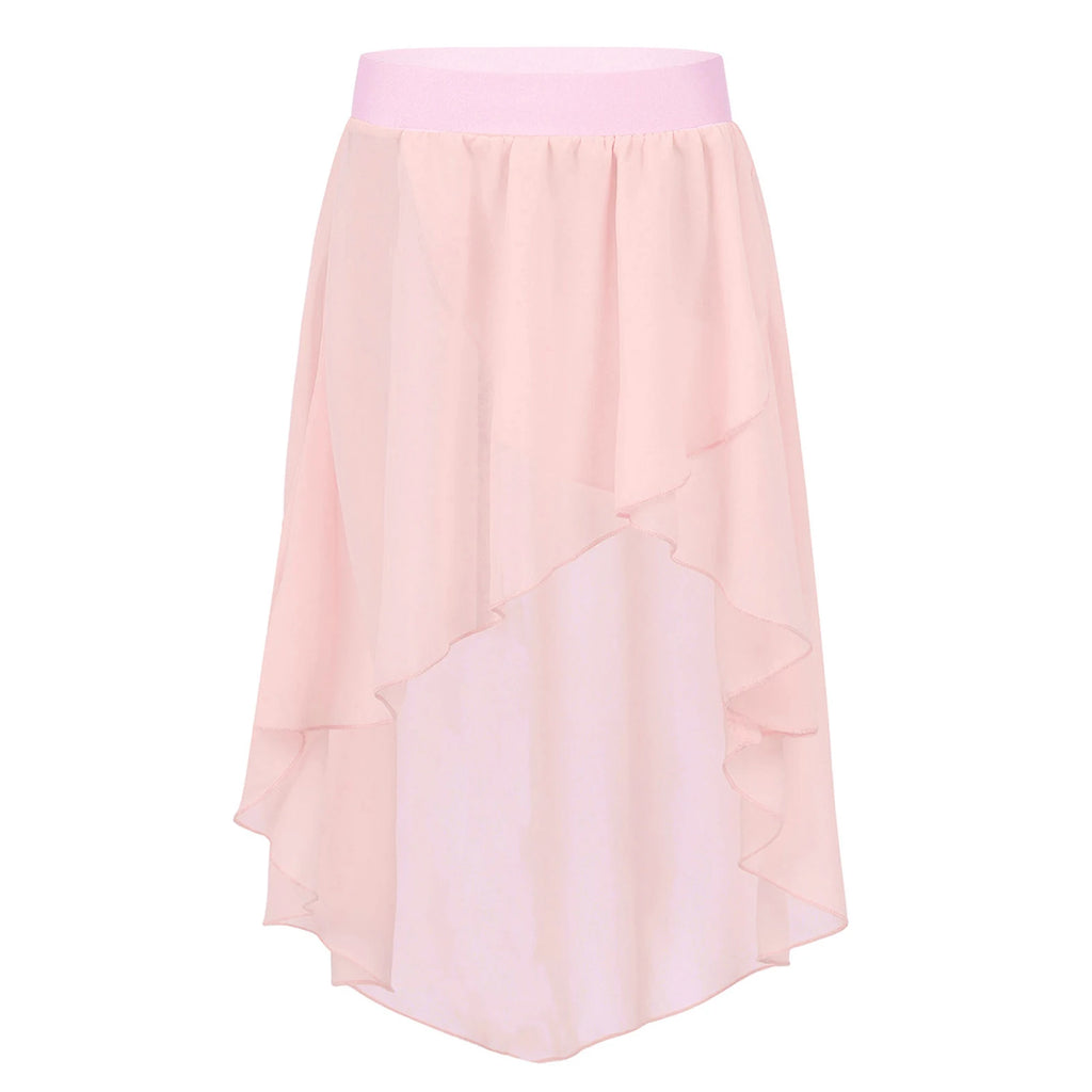 Crianças meninas cintura elástica oi-baixo chiffon saia moderna dança lírica jazz latino cha-cha ballet patinação desempenho roupas