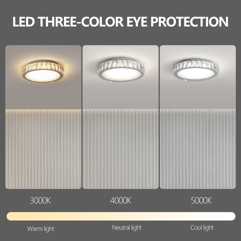 Crystal Flush Mount Ceiling Light Fixture, Dimmable LED Modern Close to Ceiling Light for Bedroom Kitchen Bathroom Dining Room