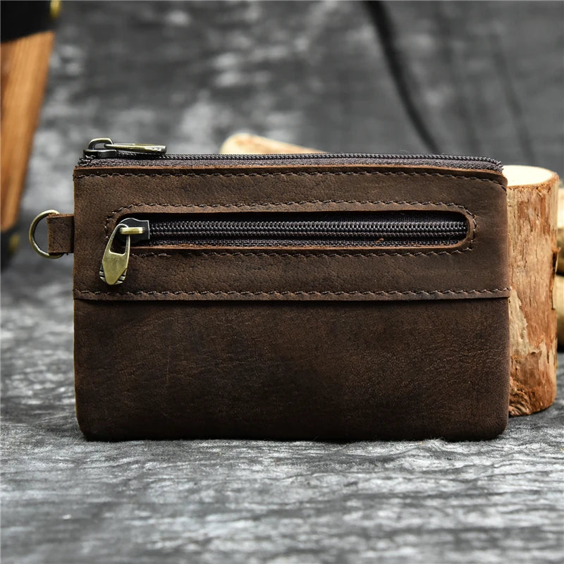 Luufan couro genuíno zíper moeda cartão bolsa de couro real rfid titular do cartão embreagem carteiras slots para homens mulheres mini bolsa fina