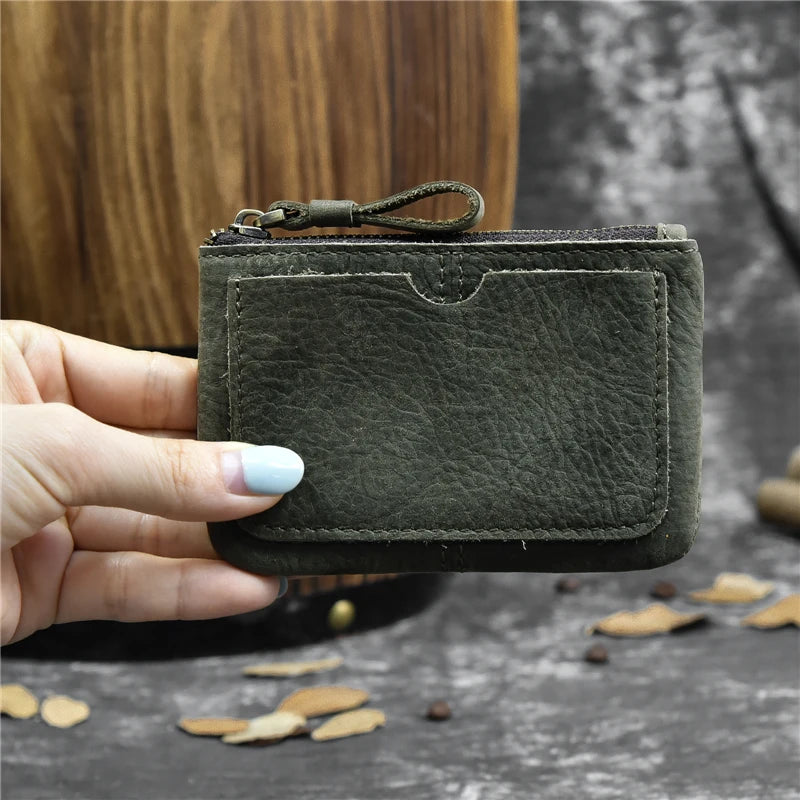 Luufan couro genuíno zíper moeda cartão bolsa de couro real rfid titular do cartão embreagem carteiras slots para homens mulheres mini bolsa fina