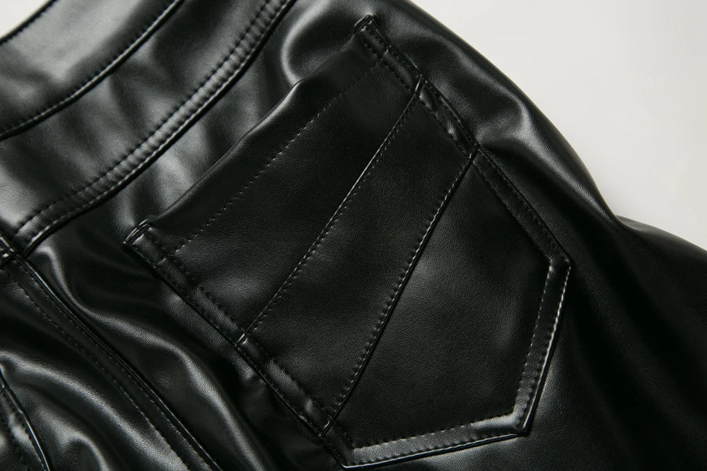 Novo inverno dos homens magro motociclista calças de couro do plutônio alta rua moda motocicleta para masculino palco club wear