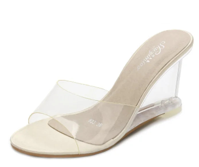 Mclubgirl mclubgirl 2021 sapatos femininos saltos 8cm sandálias de salto cunha sapatos femininos sandálias de cristal transparente chinelos sanda