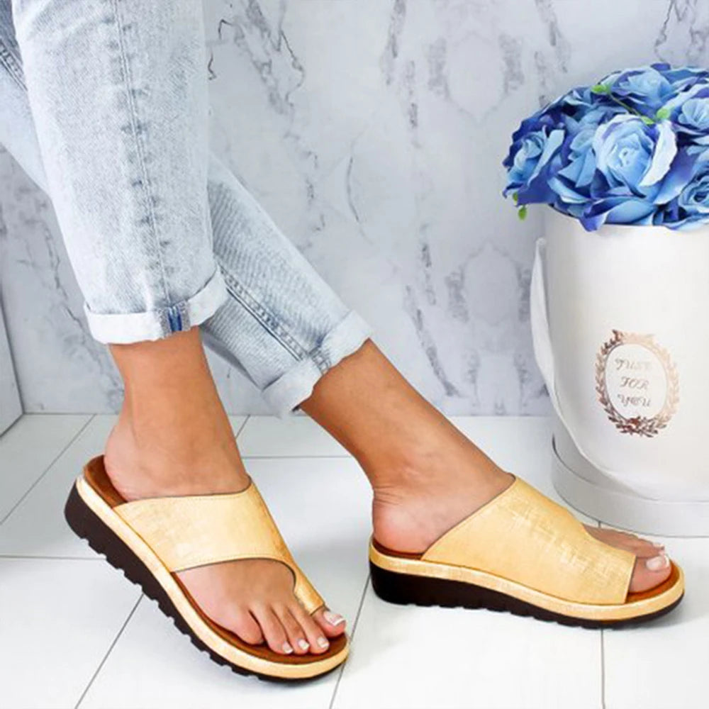 Corretor de joanete ortopédico para mulheres, chinelos casuais de sola plana, sandália macia Big Toe, sapatos de plataforma confortáveis, novos