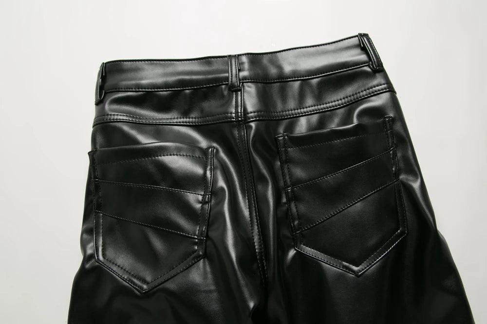 Novo inverno dos homens magro motociclista calças de couro do plutônio alta rua moda motocicleta para masculino palco club wear