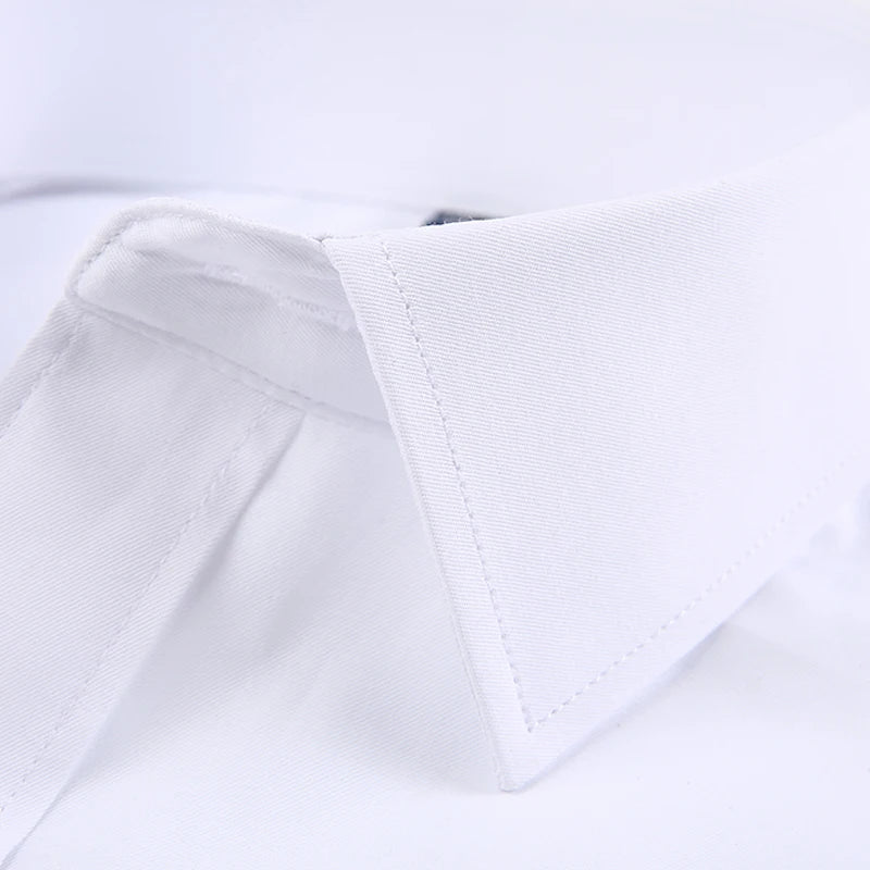 Camisas sociais masculinas clássicas de manga comprida, ajuste padrão, formal, negócios, social, simples, design básico, branco, trabalho, escritório, camisa casual