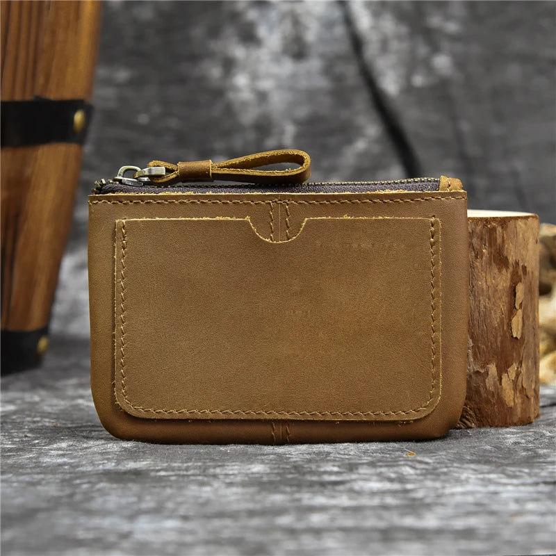 Luufan couro genuíno zíper moeda cartão bolsa de couro real rfid titular do cartão embreagem carteiras slots para homens mulheres mini bolsa fina