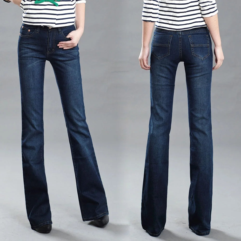 Jeans de cintura média de mulheres, calça casual confortável, elegante, alta qualidade, verão, primavera, verão, 2024