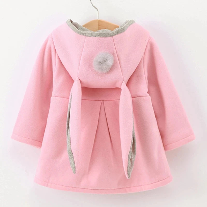 Jaqueta de algodão quente para bebês com orelhas de coelho, roupas infantis, casaco infantil, casacos, outono, primavera
