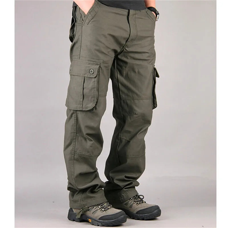 Calça casual masculina com vários bolsos, calça reta solta, outwear esportivo longo, tamanho grande 44, na moda