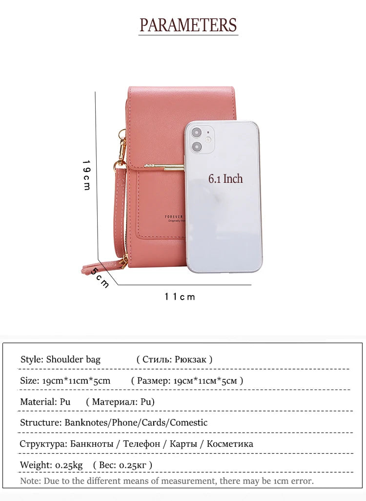 PU Leather Touch Screen Shoulder Bag para Mulheres, Feminino Crossbody Bolsas, Bolsa de telefone Bolsa de mão de grande capacidade, Drop Shipping, Novo