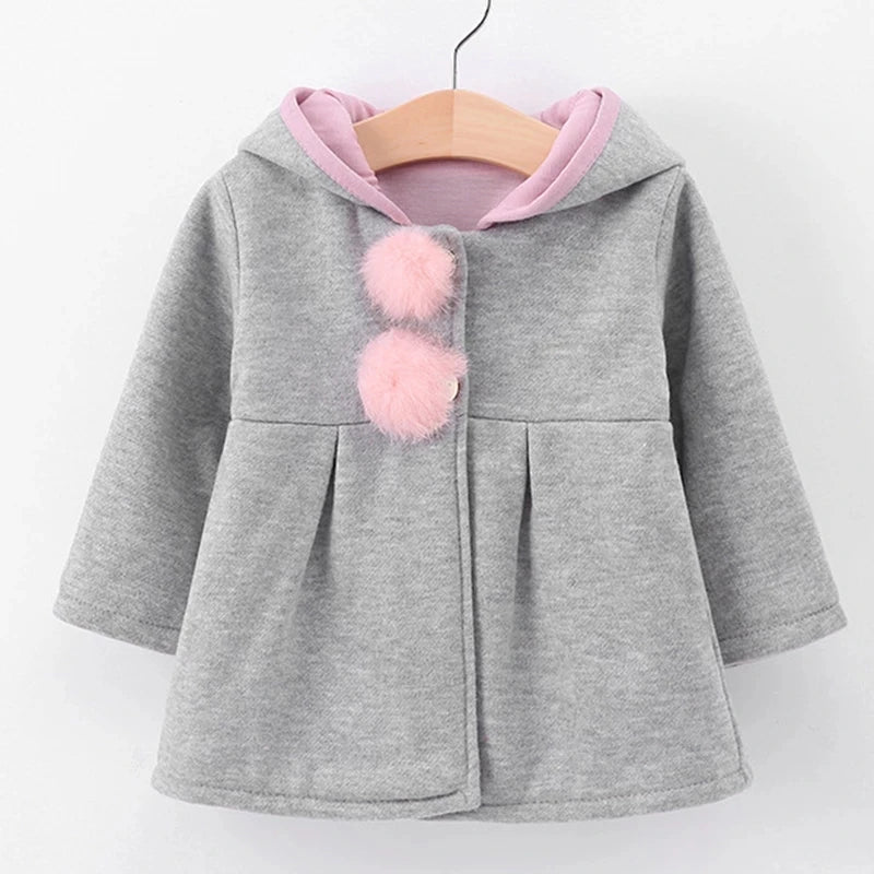 Jaqueta de algodão quente para bebês com orelhas de coelho, roupas infantis, casaco infantil, casacos, outono, primavera