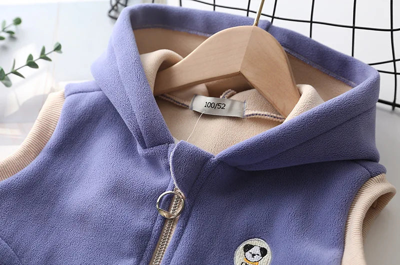 Colete polar com capuz, casaco de lã polar para crianças com zíper quente para bebês meninos meninas 2-10 anos de uso externo